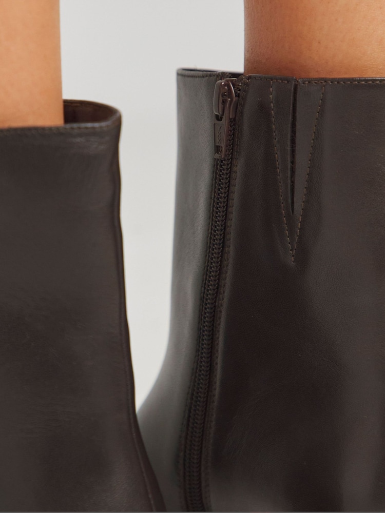 JD Williams Brown Low Block Heel Square Toe Leather Boots In Wide Fit - Image 2 of 4