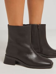 JD Williams Brown Low Block Heel Square Toe Leather Boots In Wide Fit - Image 3 of 4