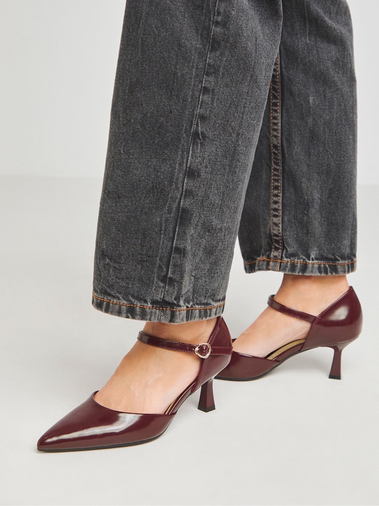 JD Williams Red Two Part Pointed Toe Heeled Shoes In Wide Fit - Image 2 of 3