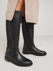 JD Williams Black Leather Riding Boots With Elasticated Back In Wide Fit - Image 3 of 4