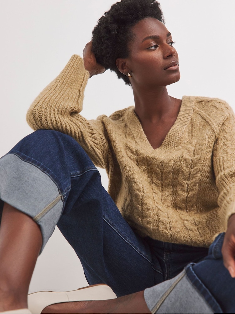 JD Williams Natural Cable V-Neck Tunic - Image 1 of 4
