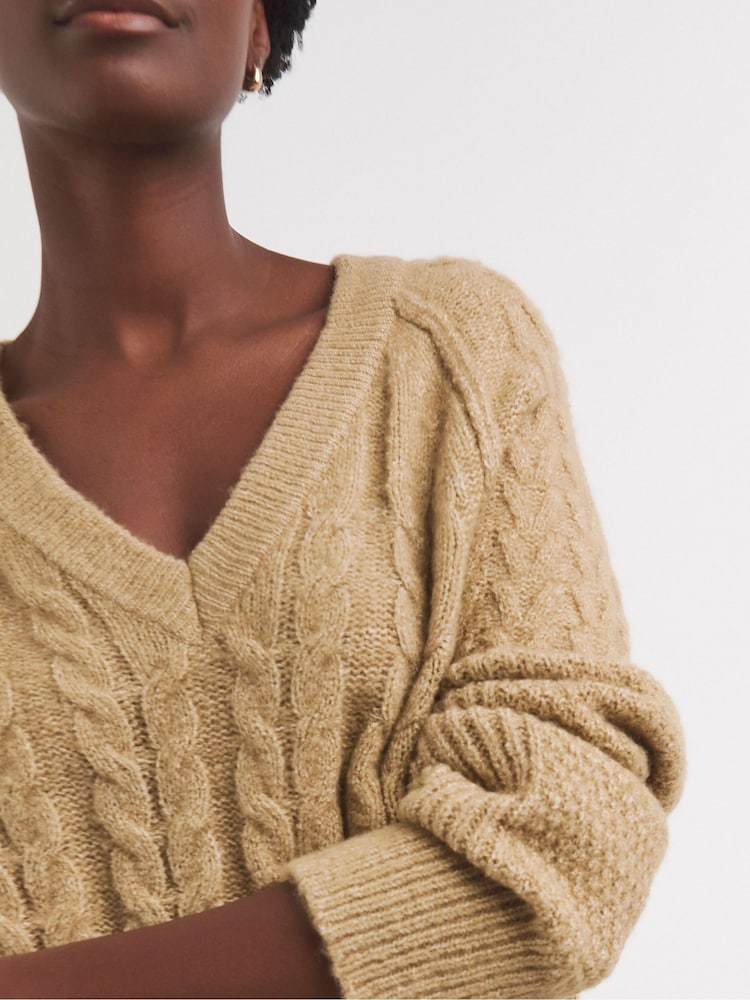 JD Williams Natural Cable V-Neck Tunic - Image 4 of 4