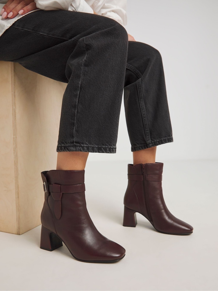 JD Williams Red Heeled Leather Boots With Wrap Around Detail In Extra Wide Fit - Image 1 of 4