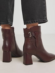 JD Williams Red Heeled Leather Boots With Wrap Around Detail In Extra Wide Fit - Image 4 of 4