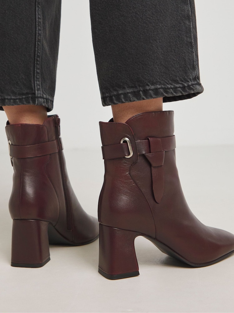 JD Williams Red Heeled Leather Boots With Wrap Around Detail In Extra Wide Fit - Image 4 of 4
