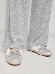 JD Williams Silver Classic Suede Moccasin Slippers In Extra Wide Fit - Image 3 of 4