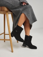 JD Williams Black Suede Square Toe Boots With Concealed Gusset In Extra Wide Fit - Image 1 of 4