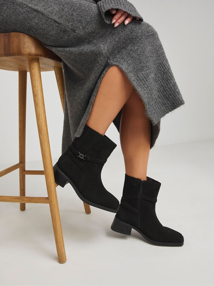 JD Williams Black Suede Square Toe Boots With Concealed Gusset In Extra Wide Fit - Image 1 of 4