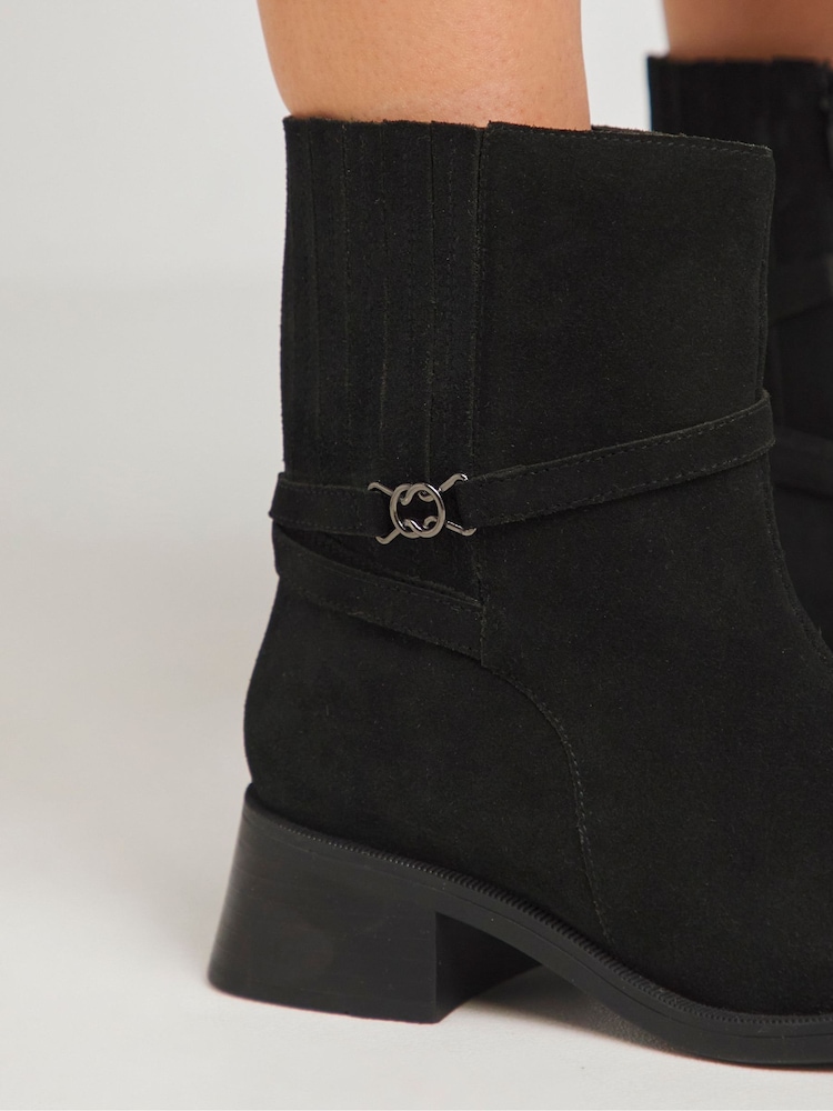 JD Williams Black Suede Square Toe Boots With Concealed Gusset In Extra Wide Fit - Image 2 of 4