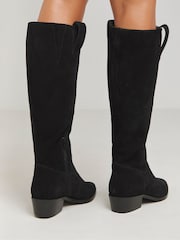 JD Williams Black Knee High Suede Cowboy Boots In Extra Wide Fit - Image 2 of 4