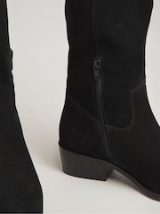 JD Williams Black Knee High Suede Cowboy Boots In Extra Wide Fit - Image 4 of 4