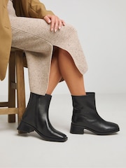 JD Williams Black Low Block Heel Square Toe Leather Boots In Extra Wide Fit - Image 1 of 4