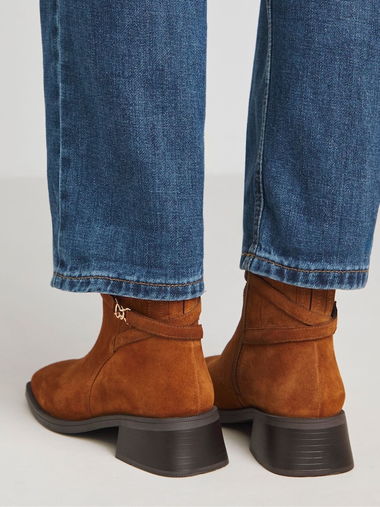 JD Williams Natural Suede Square Toe Boots With Concealed Gusset In Wide Fit - Image 4 of 4
