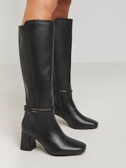 JD Williams Leather Knee Alto Heeled Boots With Ankle Trim In Wide Fit Super Curvy Calf - Imagen 2 de 4