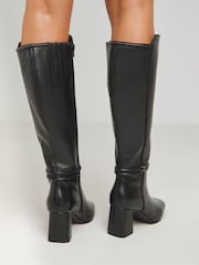 JD Williams Leather Knee Alto Heeled Boots With Ankle Trim In Wide Fit Super Curvy Calf - Imagen 4 de 4