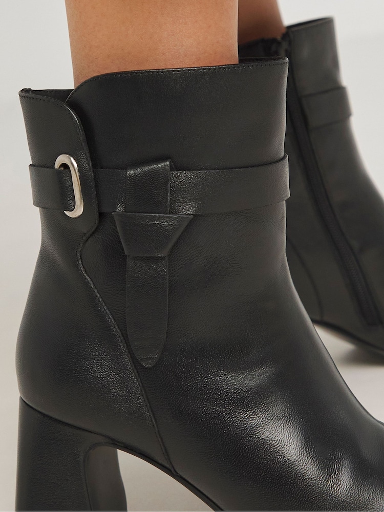 JD Williams Black Heeled Leather Boots With Wrap Around Detail In Extra Wide Fit - Image 2 of 4