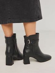 JD Williams Black Heeled Leather Boots With Wrap Around Detail In Extra Wide Fit - Image 4 of 4