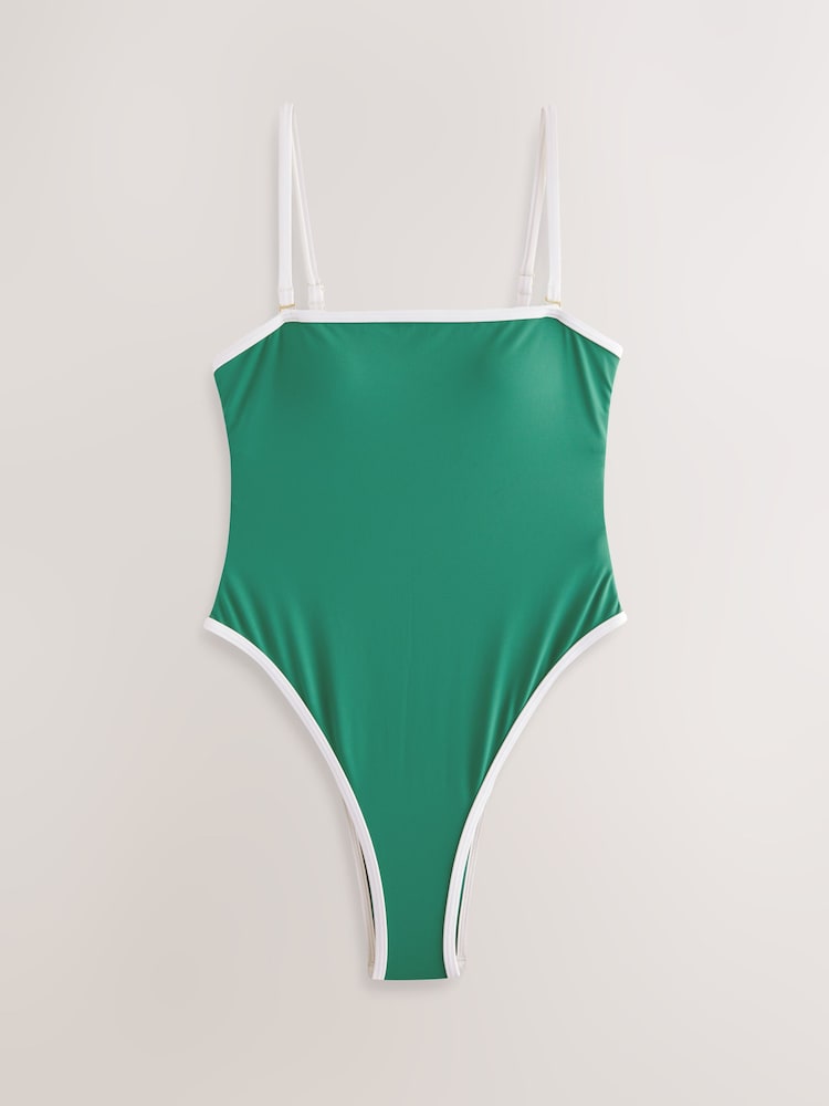 Green Contrast Bind - Hoog uitgesneden Braziliaans bandeaubadpak met buikcorrectie - Image 5 of 7