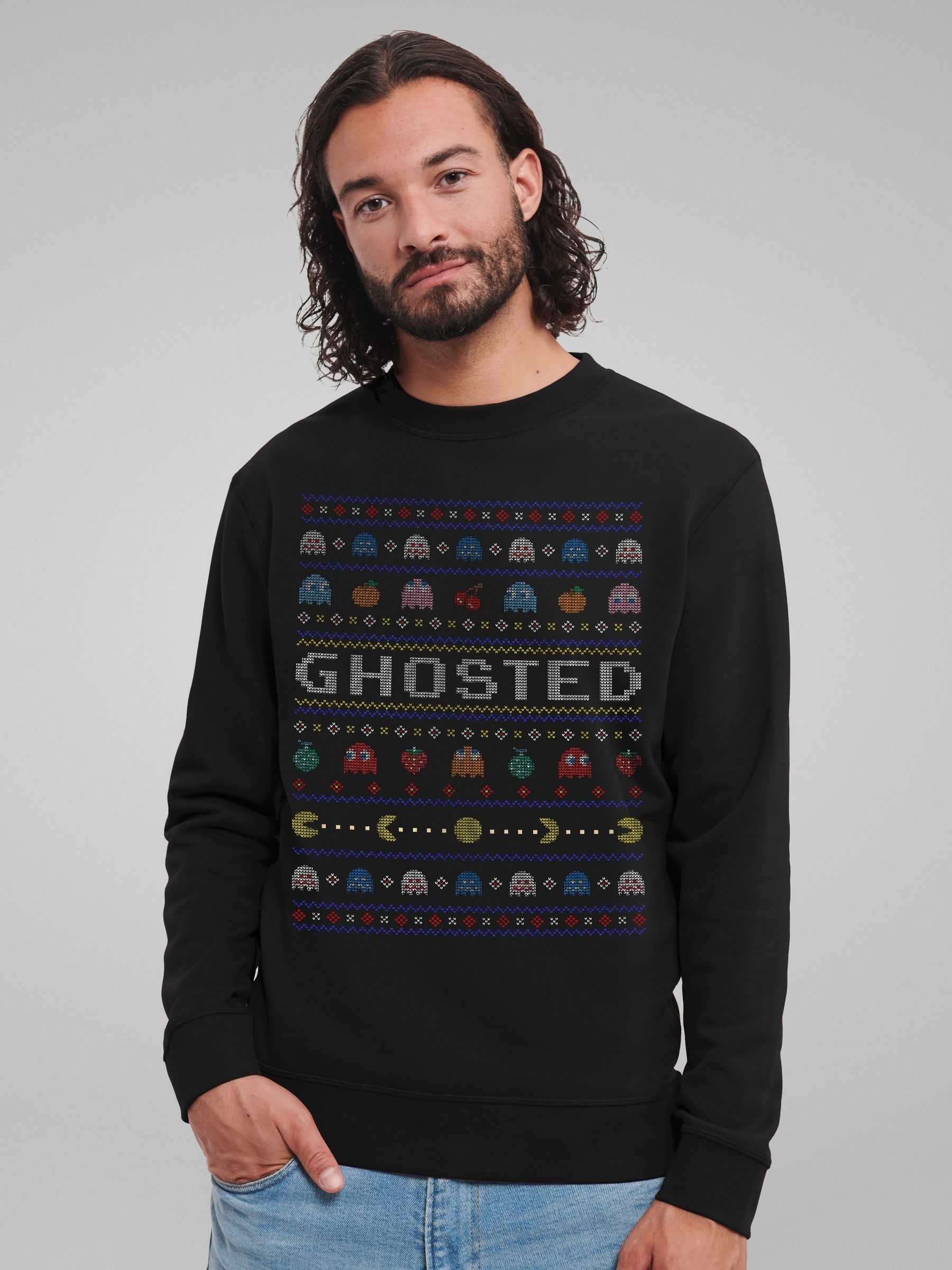 Buy All Every Black Pac Man Halloween Ghosted Mens Sweatshirt from the Next UK online shop
