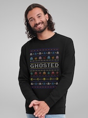 All + Every Black Pac Man Halloween Ghosted Mens Sweatshirt - Image 2 of 4