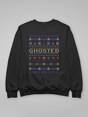 All + Every Black Pac Man Halloween Ghosted Mens Sweatshirt - Image 3 of 4