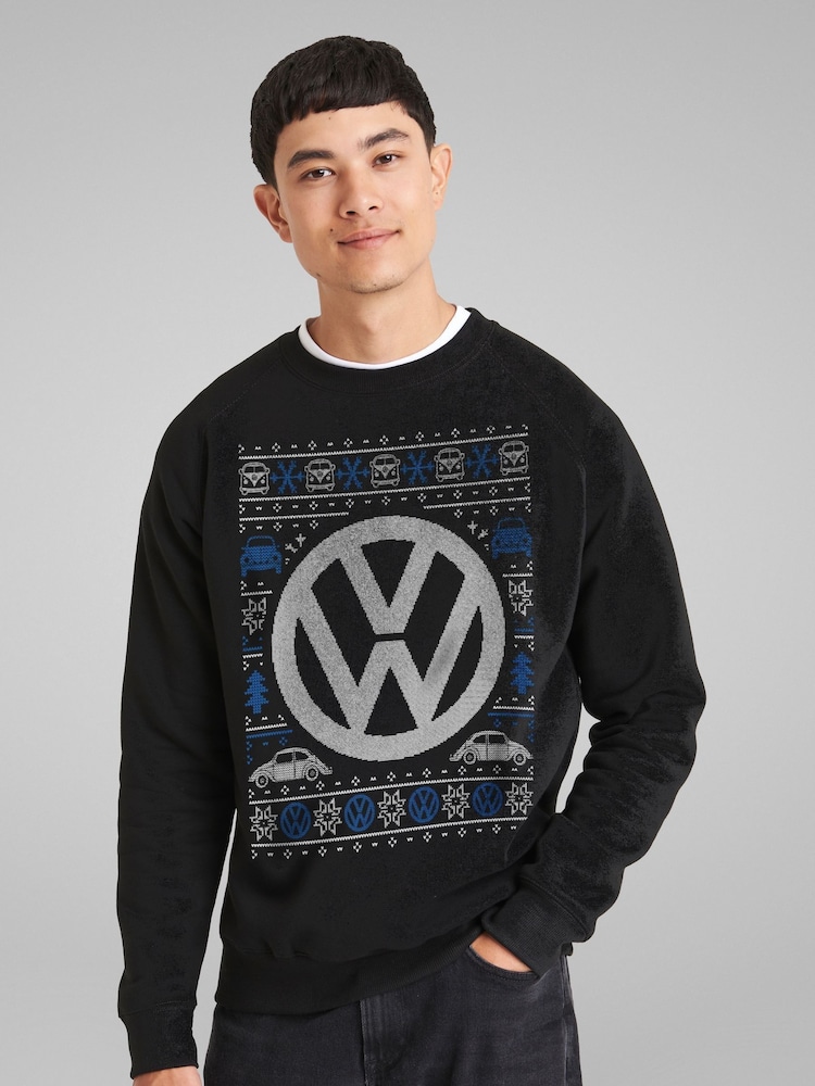 All + Every Black Black Volkswagen Christmas Festive Logo Mens Sweatshirt - Image 1 of 4