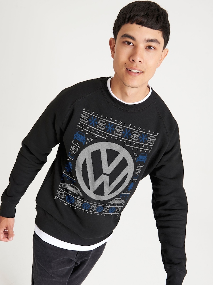 All + Every Black Black Volkswagen Christmas Festive Logo Mens Sweatshirt - Image 2 of 4