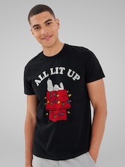 All + Every Black Peanuts Christmas All Lit Up Snoopy Mens 100% Cotton T-Shirt - Image 1 of 4