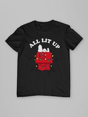 All + Every Black Peanuts Christmas All Lit Up Snoopy Mens 100% Cotton T-Shirt - Image 3 of 4