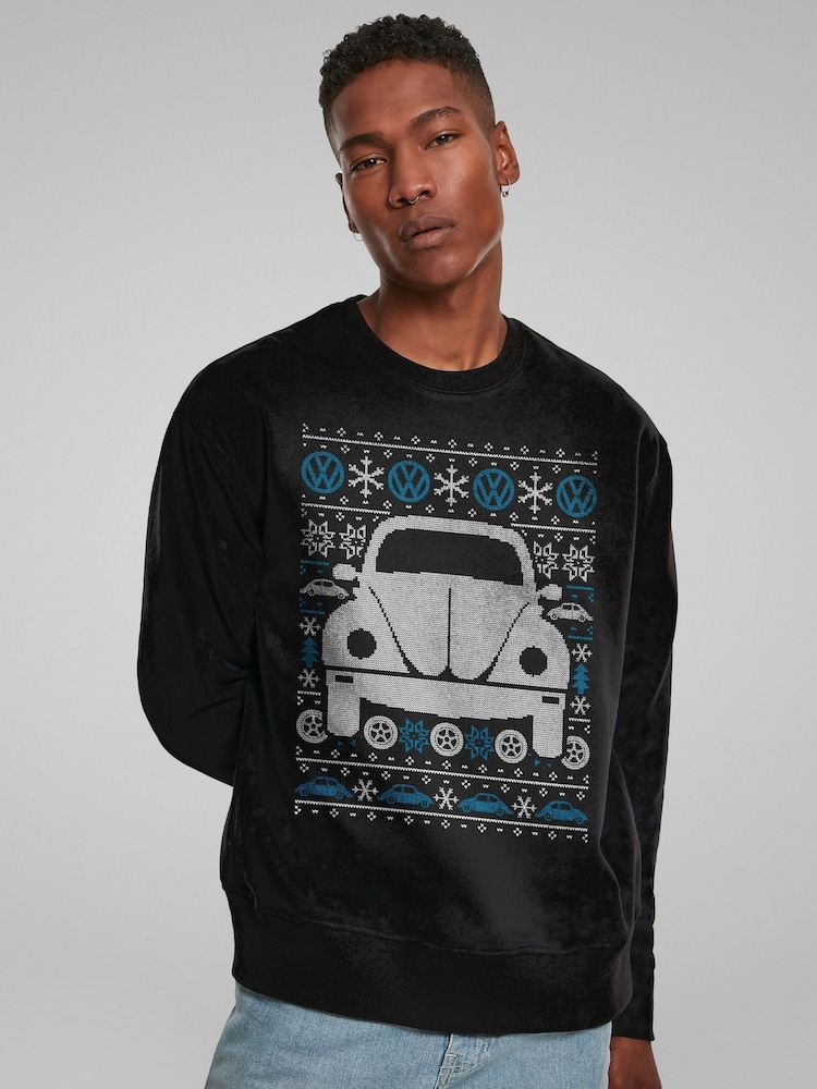 All + Every Black Volkswagen Christmas Beetle Knit Pattern Mens Sweatshirt - Image 1 of 4