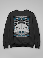 All + Every Black Volkswagen Christmas Beetle Knit Pattern Mens Sweatshirt - Image 3 of 4