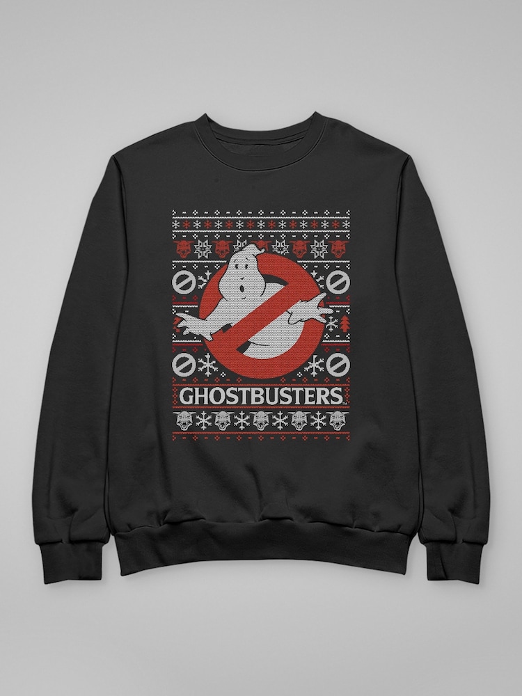 All + Every Black No Ghost Christmas Knit Mens Sweatshirt - Image 3 of 4