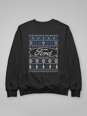 All + Every Black Mens Ford Christmas Logo Knitted Pattern Sweatshirt - Image 3 of 4