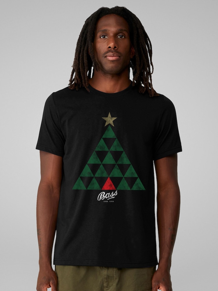 All + Every Black Bass Christmas Tree Triangles Mens 100% Cotton T-Shirt - Image 1 of 4