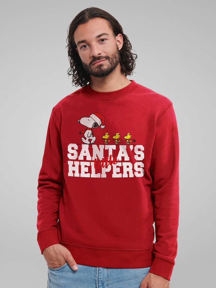 All + Every Red Peanuts Snoopy Woodstock Santas Little Helpers Mens Sweatshirt - Image 1 of 4