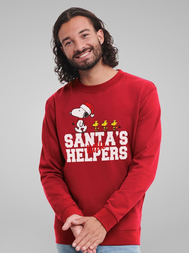 All + Every Red Peanuts Snoopy Woodstock Santas Little Helpers Mens Sweatshirt - Image 2 of 4