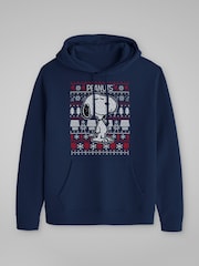 All + Every Blue Peanuts Snoopy Christmas Knit Pattern Mens Hooded Sweatshirt - Image 3 of 4
