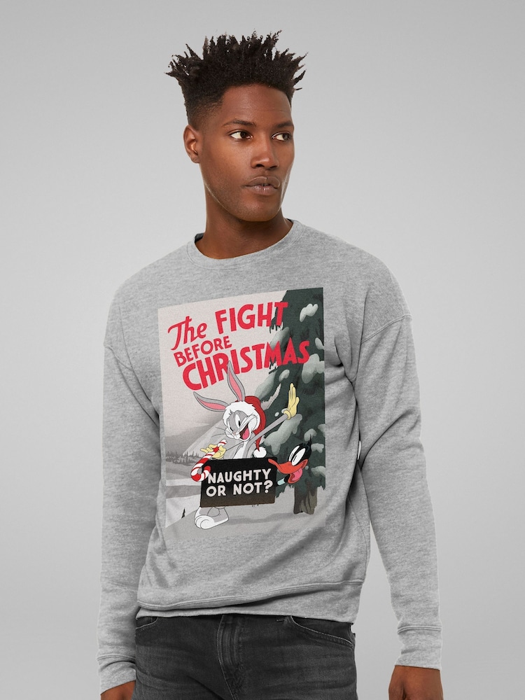 All + Every Grey Looney Tunes Christmas Bugs Bunny The Fight Before Xmas Mens Sweatshirt - Image 2 of 4