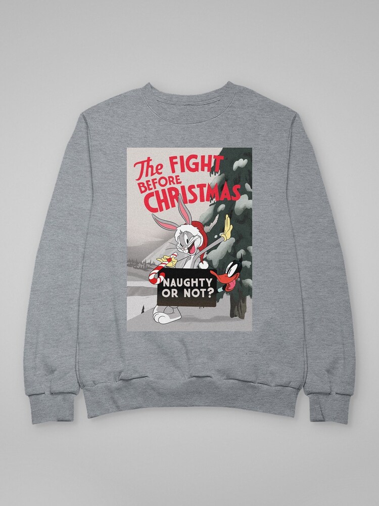 All + Every Grey Looney Tunes Christmas Bugs Bunny The Fight Before Xmas Mens Sweatshirt - Image 3 of 4