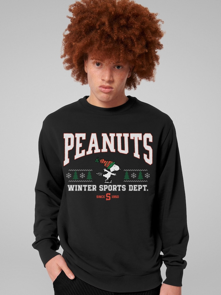 All + Every Black Peanuts Winter Sports Dept Christmas Mens Sweatshirt - Image 1 of 4