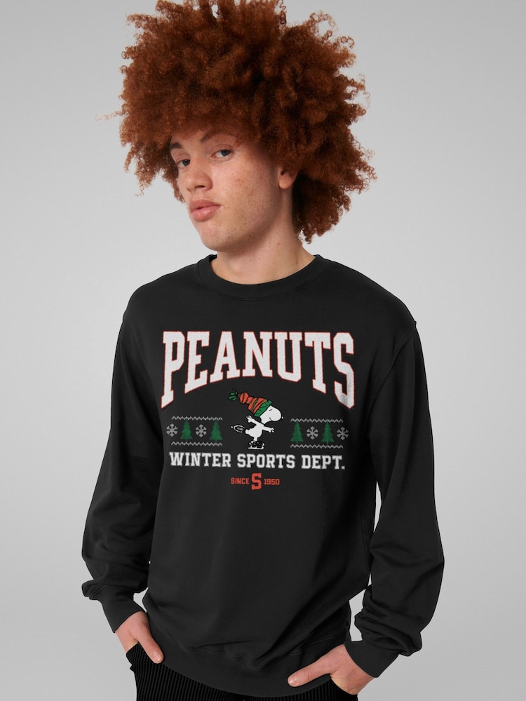 All + Every Black Peanuts Winter Sports Dept Christmas Mens Sweatshirt - Image 2 of 4