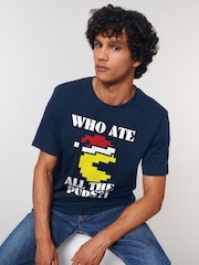 All + Every Blue Pac Man Christmas Who Ate All The Puds Mens 100% Cotton T-Shirt - Image 2 of 4