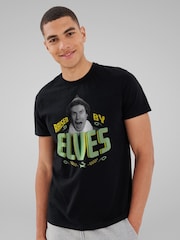 All + Every Black Elf Christmas Raised By Elves Mens 100% Cotton T-Shirt - Image 1 of 4