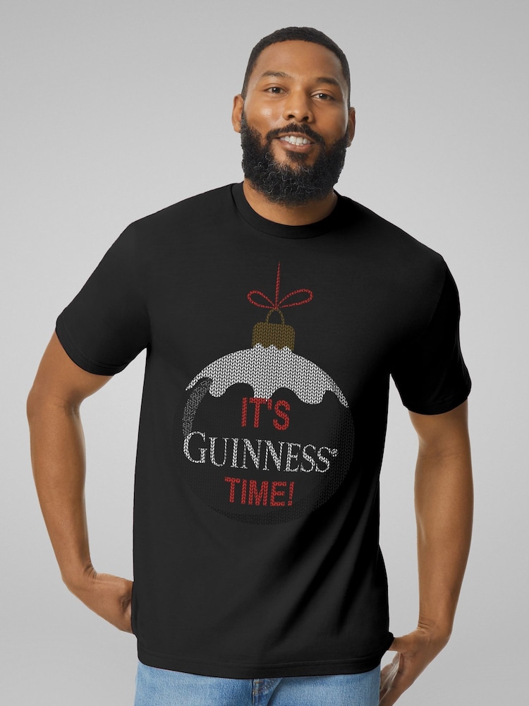 All + Every Black Guinness Christmas Bauble Its Guinness Time Mens 100% Cotton T-Shirt - Image 1 of 4