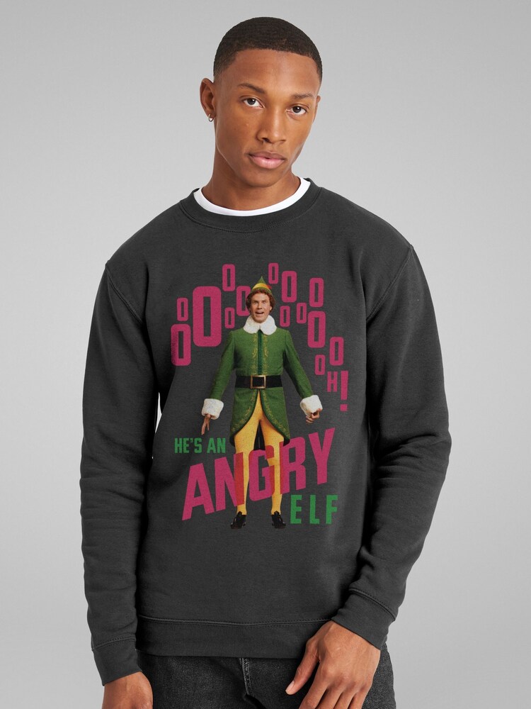 All + Every Grey Christmas He's An Angry Elf Mens Sweatshirt - Image 2 of 4