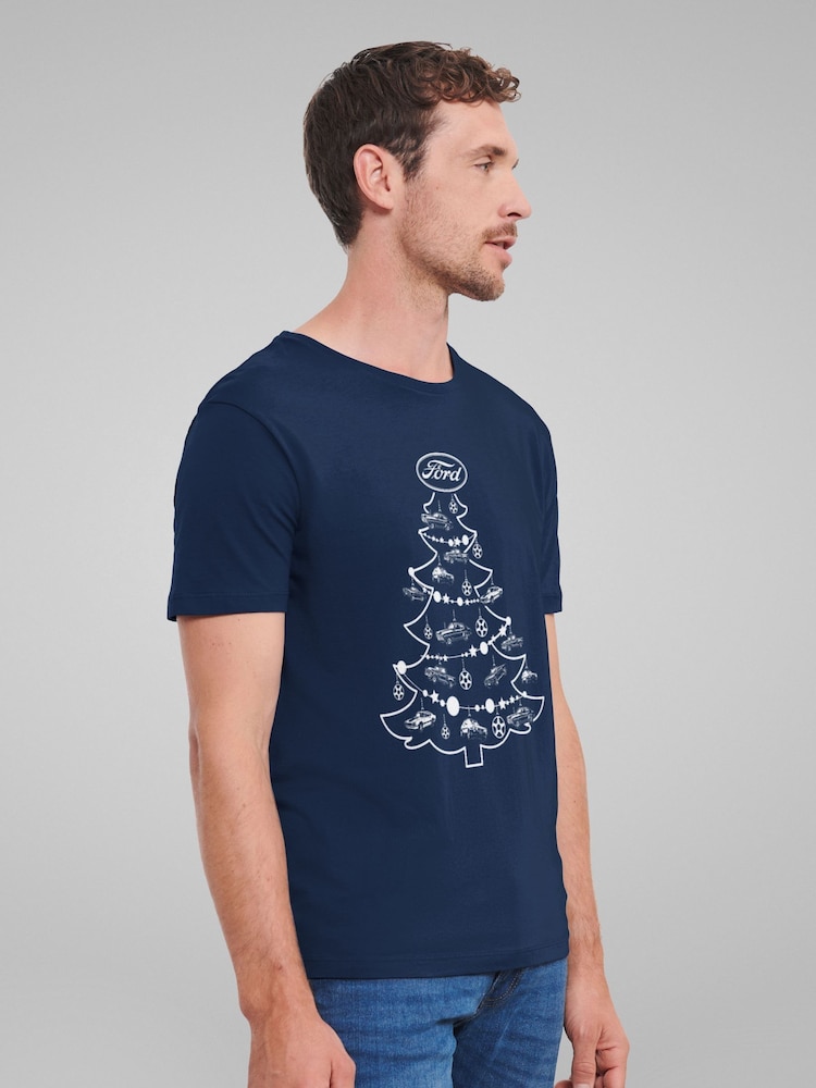 All + Every Blue Ford Christmas Tree Baubles Mens 100% Cotton T-Shirt - Image 2 of 4