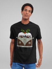 All + Every Black Mens Official Volkswagen Christmas Pudding Camper 100% Cotton T-Shirt - Image 2 of 4