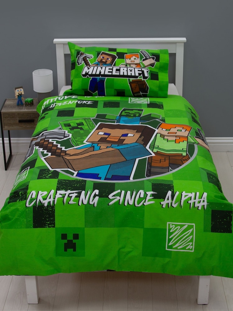 Character World Green Minecraft Block Reversible Polycotton Duvet Cover Set - Image 1 of 5