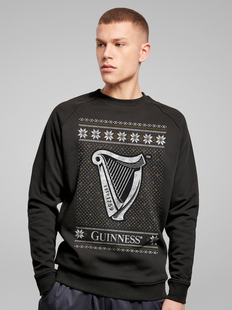 All + Every Black Guinness Christmas Harp Mens Sweatshirt - Image 1 of 4 All + Every Black Guinness Christmas Harp Mens Sweatshirt - Image 1 of 4