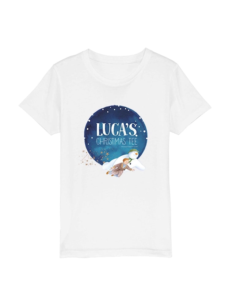 Star Editions Kids The Snowman Personalised Christmas 100% Cotton White T-Shirt - Image 4 of 4